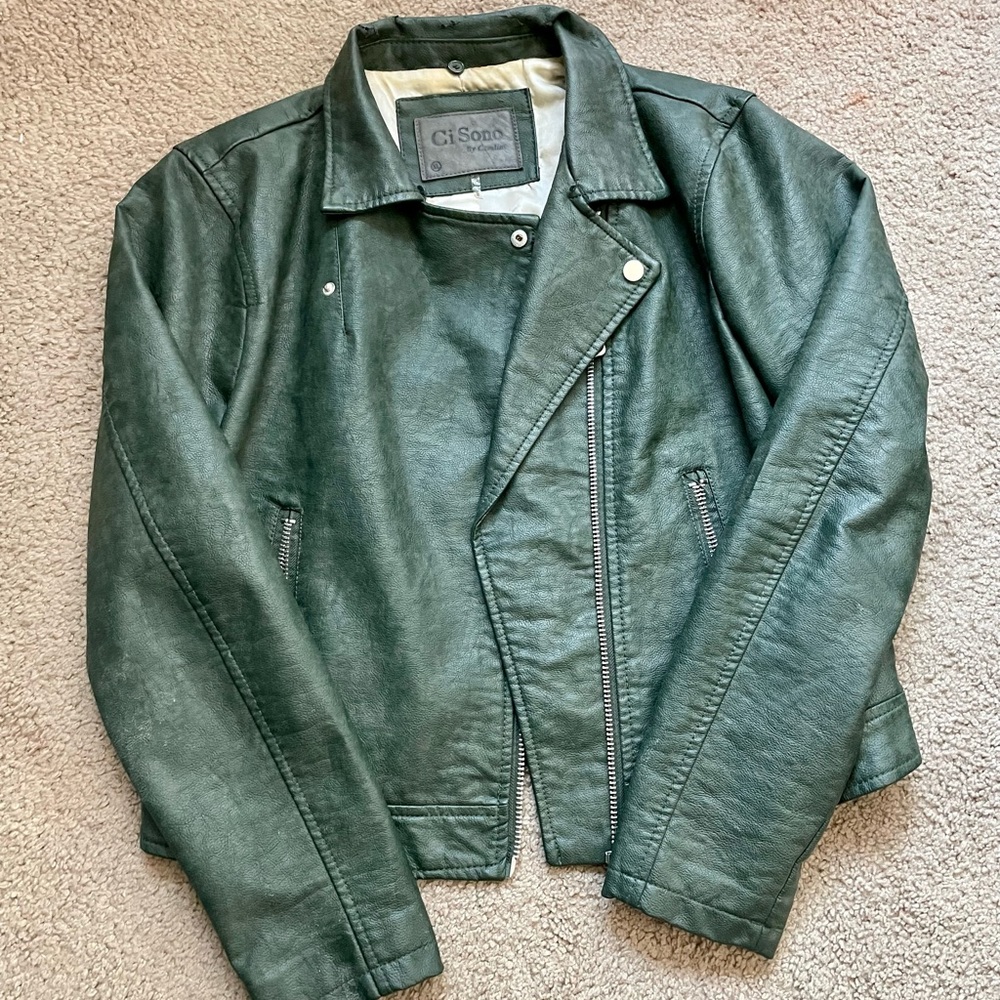 Faux Leather Green Jacket XL